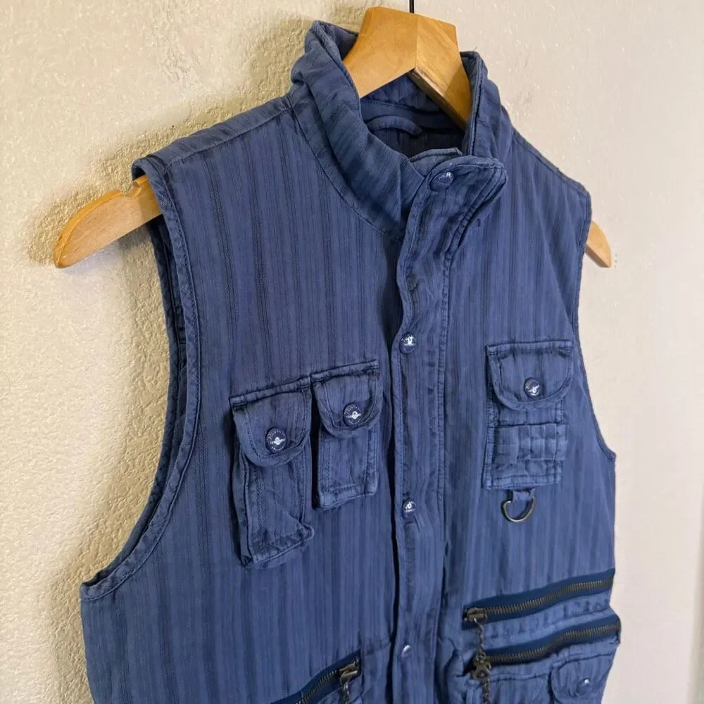 Polo Ralph Lauren Utility Vest Womens Small Blue Silk Cotton Gorpcore Military